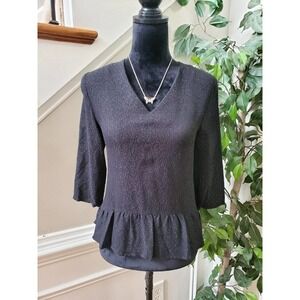 See U Soon Women's Black Polyester V-Neck 3/4 Sleeve Casual Top Blouse Size S